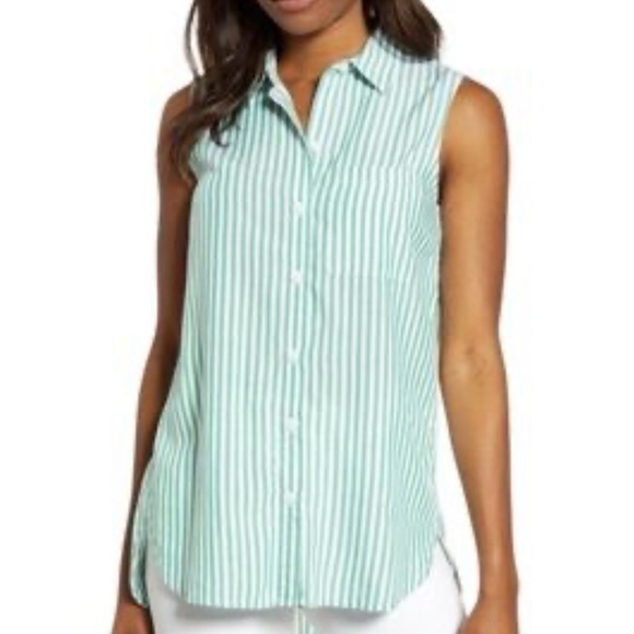 beachlunchlounge Tops - beachlunchlounge Mint Striped Sleeveless Shirt